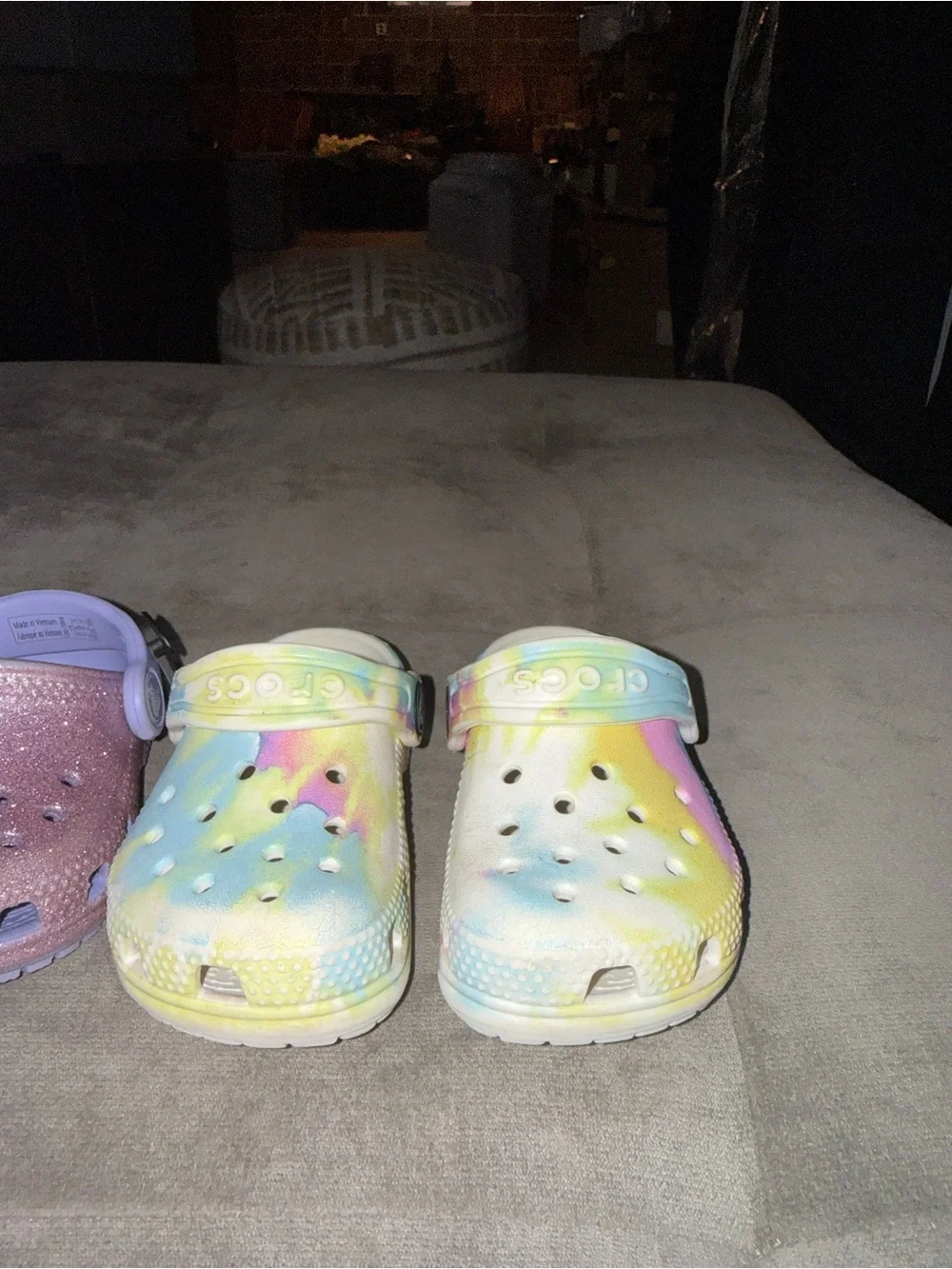CROCS Kids Slip-On Clogs in Pink, Purple and Pastel Tie-Dye sizes 3-5